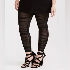 Torrid Black Sheer Ruched Mesh Leggings Plus Size 1X  Open Leg Tights